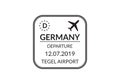 Germany Passport stamp. Visa stamp for travel. Berlin international airport grunge sign. Immigration, arrival and departure symbol